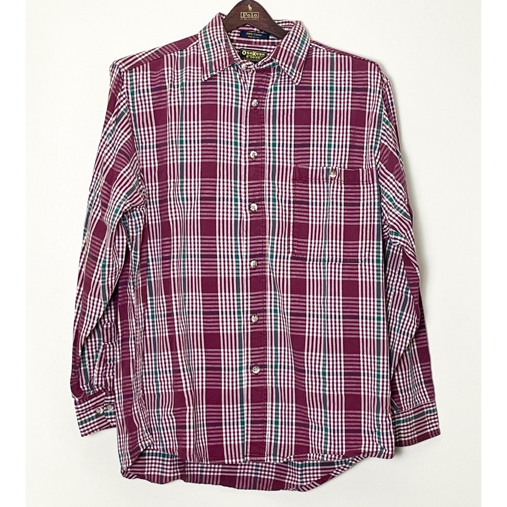 Vintage Osh Kosh B'Gosh Button Up Shirt Men's Large Multicolor Plaid Flannel 90s